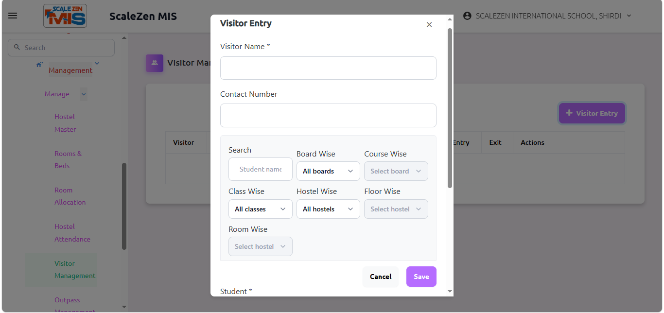 Visitor Management Screen